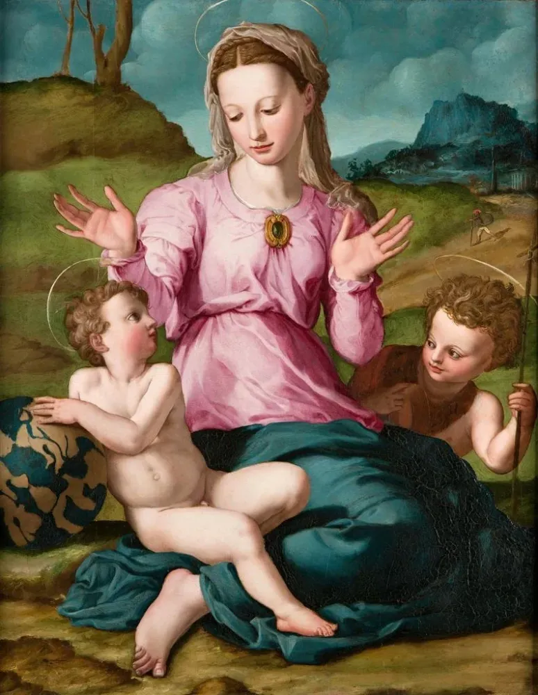 Maalaus La Vierge à l'Enfant avec saint Jean-Baptiste - Agnolo Bronzino | Taidetuloste