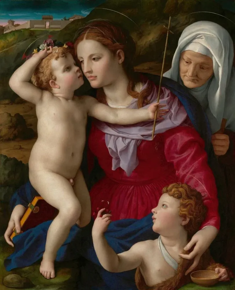Maalaus Vierge à l'Enfant avec sainte Élisabeth et saint Jean-Baptiste - Agnolo Bronzino | Taidetuloste