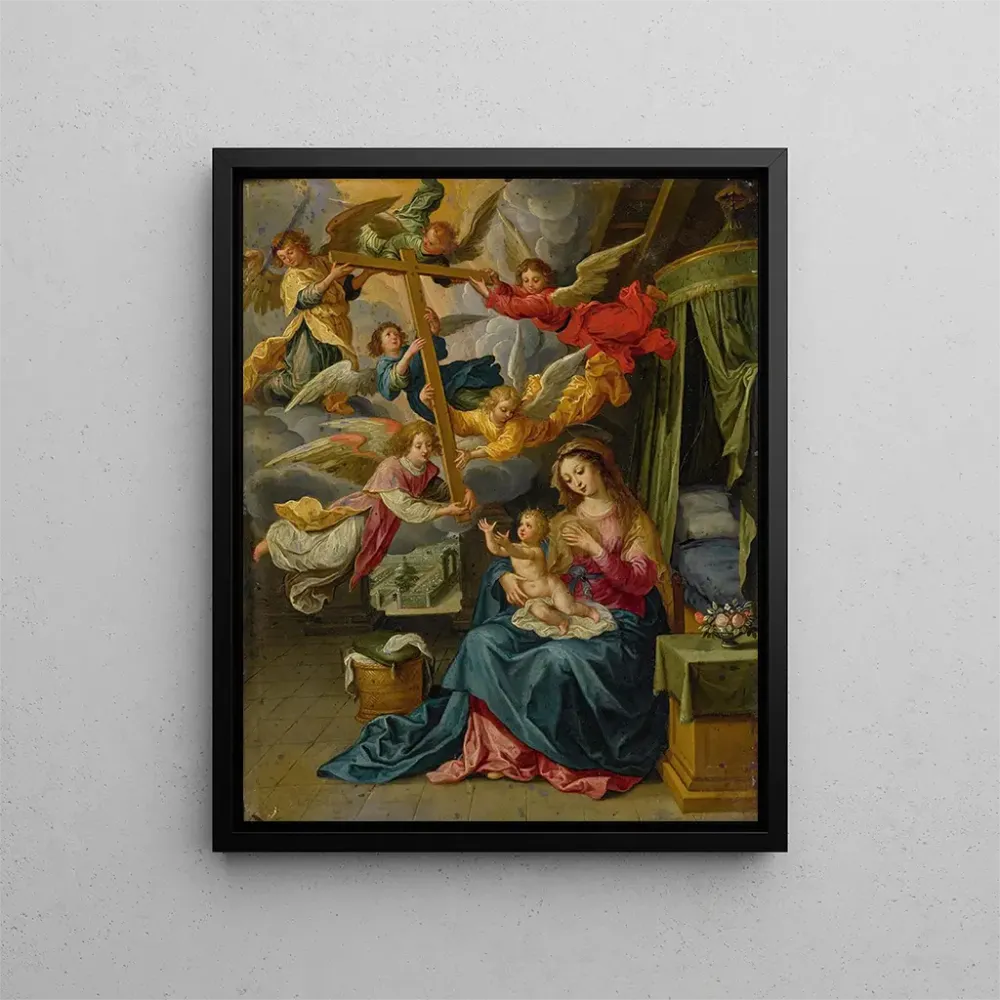 Maalaus Vierge à l'Enfant avec six anges portant la croix - Anonyme | Taidetuloste