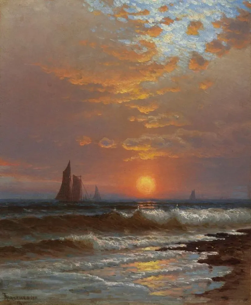 Maalaus Voiliers au coucher du soleil - Alfred Thompson Bricher | Taidetuloste