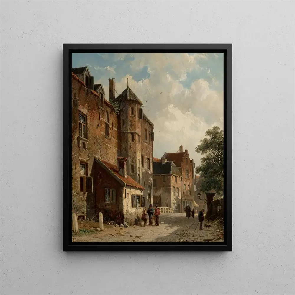 Maalaus Vue d'une scène de rue néerlandaise ensoleillée - Adrianus Eversen | Taidetuloste