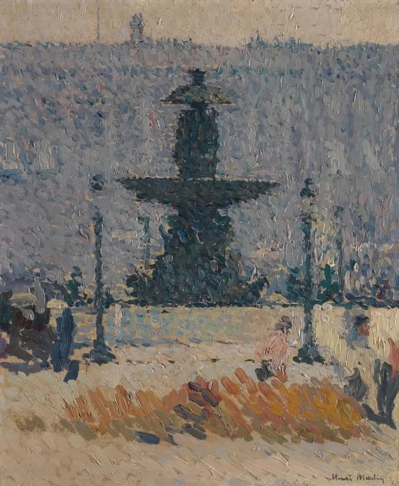 Maalaus Yksi Concorde-aukiön suihkulähteistä, Pariisi - Henri Martin