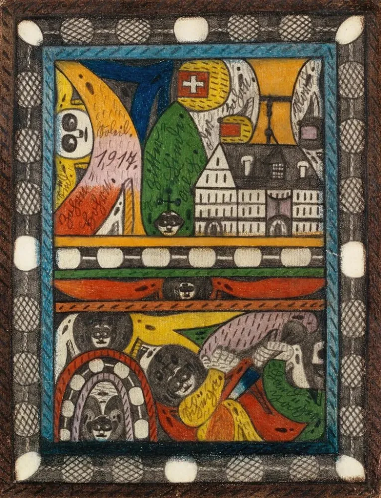 Maalaus Le Zohrn Schiiga et le LandJger - Adolf Wölfli | Taidetuloste