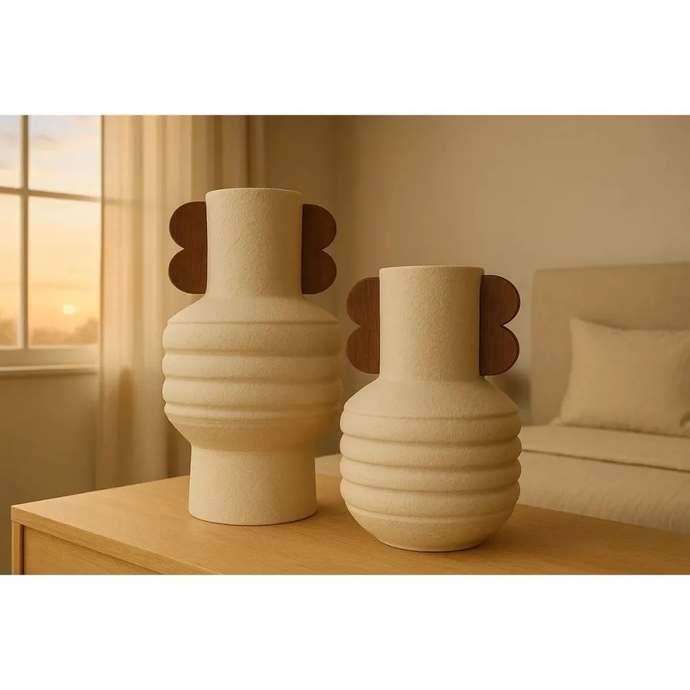 Maljakko Home ESPRIT Ruskea Beige Terrakotta Mangopuu 28 x 28 x 33 cm