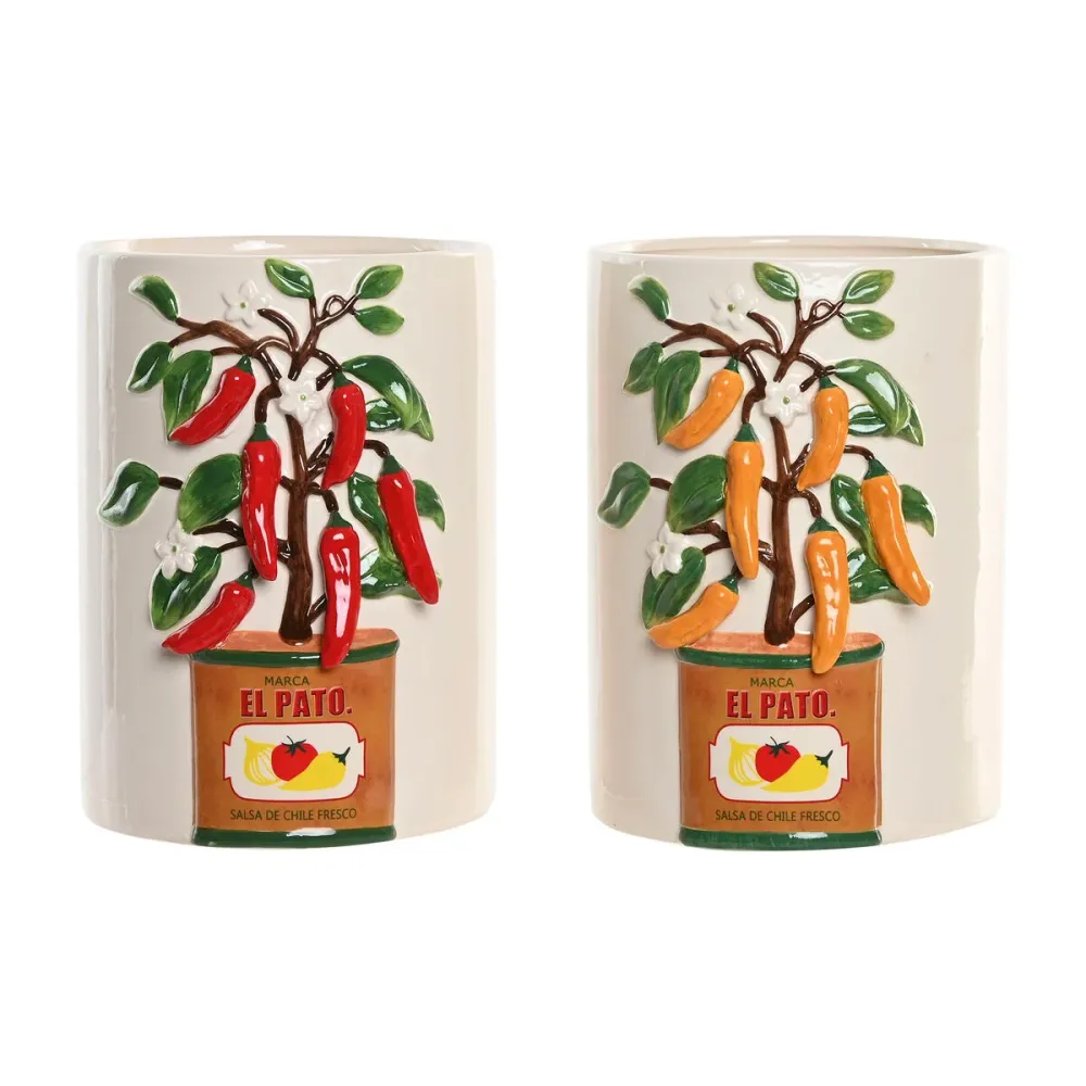 Maljakko Home ESPRIT Valkoinen Punainen Vihreä Keraminen Kaupunki Paprika 22 x 22 x 28 cm (2 osaa)