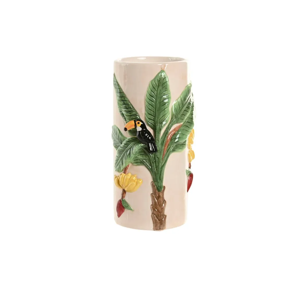 Maljakko Home ESPRIT Vihreä Beige Keraminen Linnut Trooppinen 12 x 12 x 22 cm