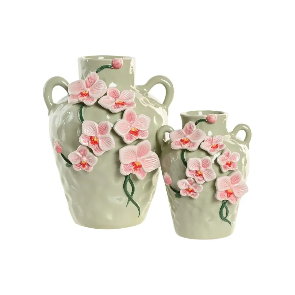 Maljakko Home ESPRIT Vihreä Pinkki Keraminen Itämainen 15 x 15 x 20 cm