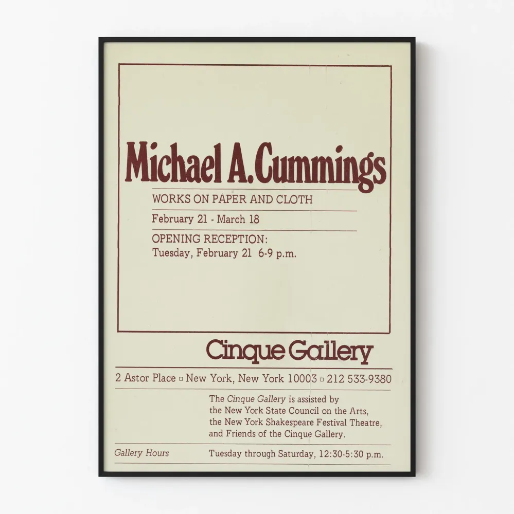 Michael . Cummingsin näyttelyjuliste paperille ja kankaalle - Cinque Gallery