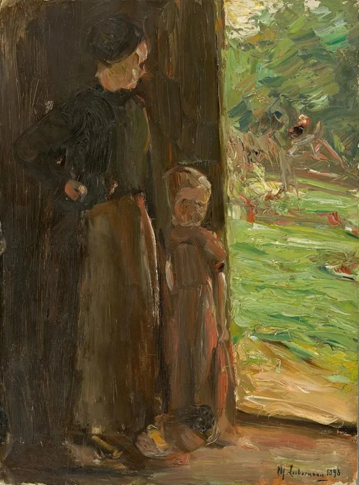 Nainen ja lapsi puun alla - Max Liebermann | Taidetuloste