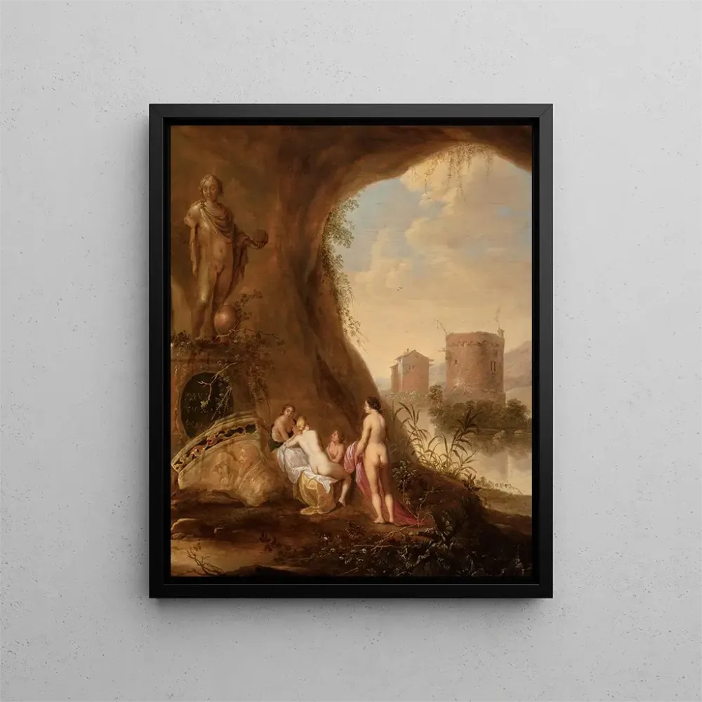 Nymphe dans une grotte près d'une statue ruinée - Abraham van Cuylenborch | Taidetuloste