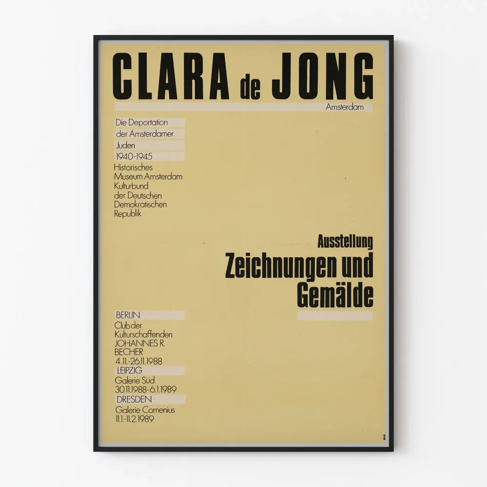 Näyttelyn juliste Clara de Jong 1988-1989