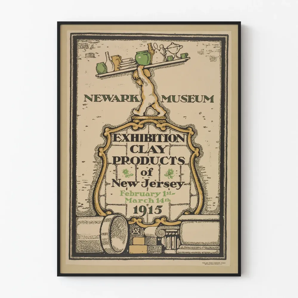 Näyttelyn juliste Newarkin museosta - New Jersey'n savituotteet 1915