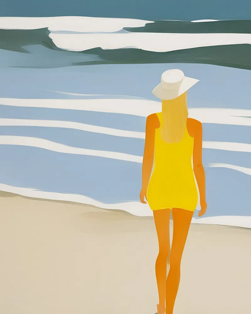 Nastya Beach Portrait - Aurinkoinen Keltainen Rannikkotaulu Oksana - Posterscape Creative Studio