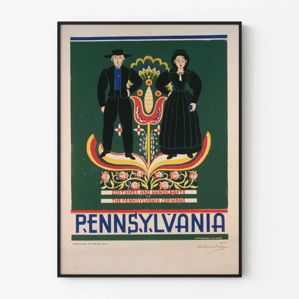 Pennsylvanian saksalaisten pukujen ja käsityön koristejuliste