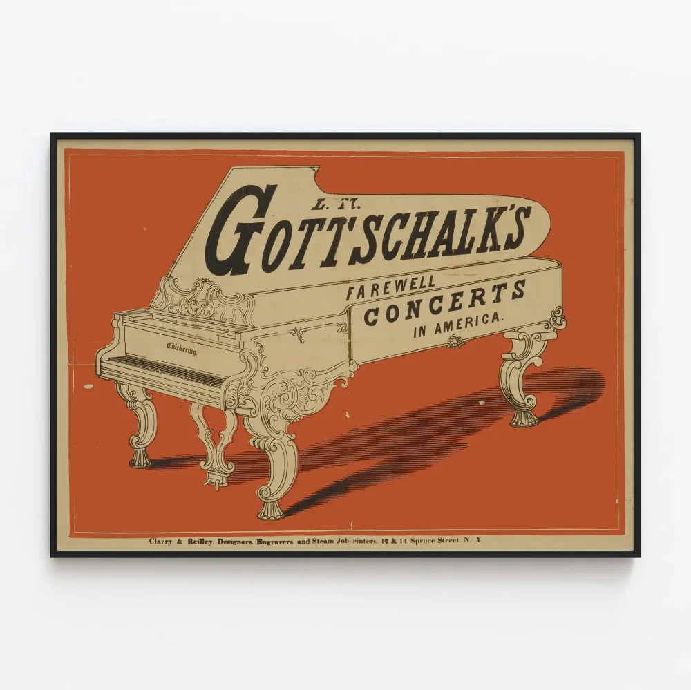 Pianokonsertti juliste L. M. Gottschalk jäähyväiskonsertit