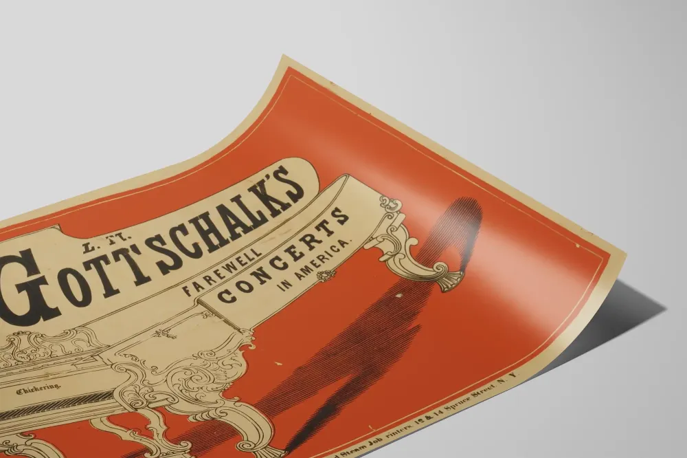 Pianokonsertti juliste L. M. Gottschalk jäähyväiskonsertit