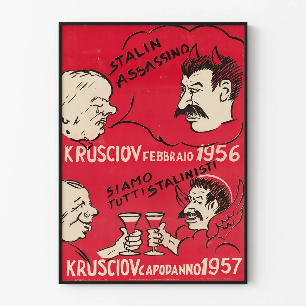 Poliittinen juliste Khrushchev ja Stalin 1956–1957