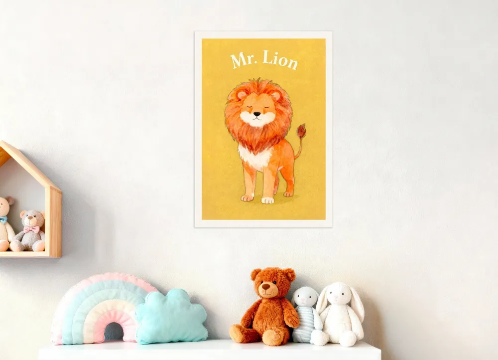 Lastenhuoneen leijonaposter – Viidakkokuninkaan vesivärit juliste Posterscape Creative Studio
