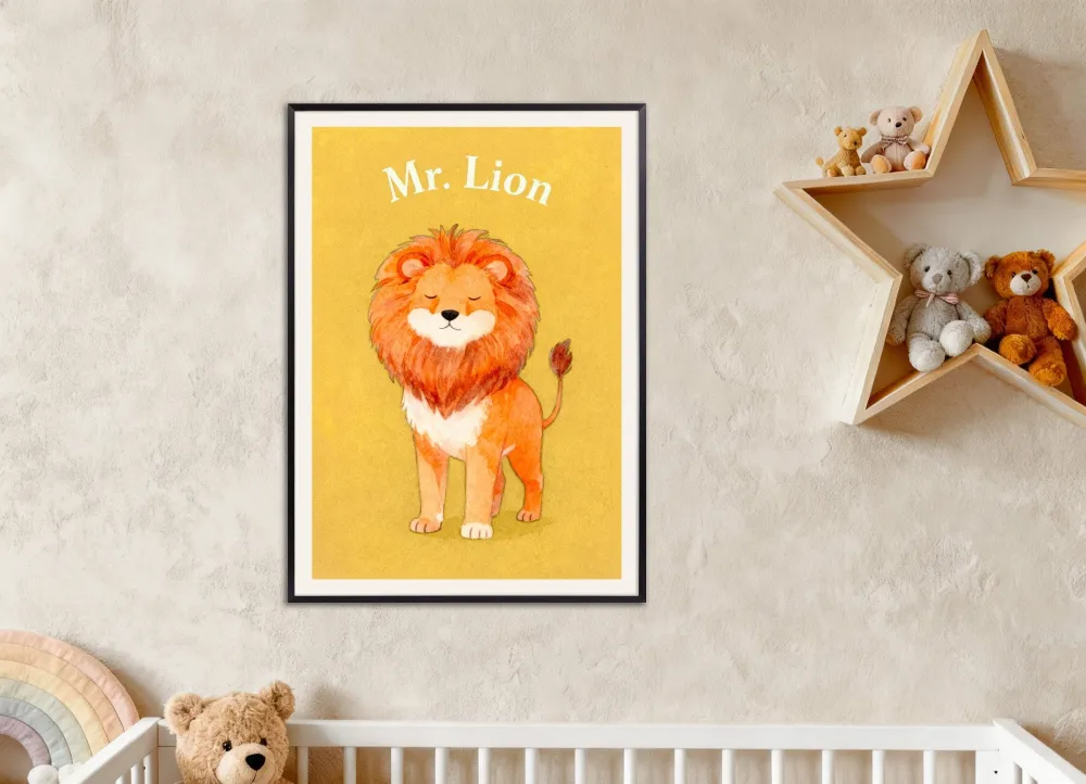 Lastenhuoneen leijonaposter – Viidakkokuninkaan vesivärit juliste Posterscape Creative Studio