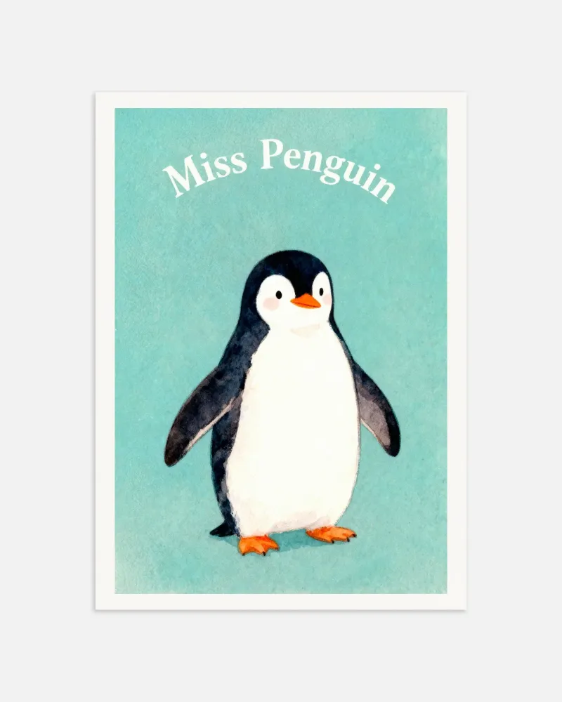 Lastenhuoneen pingviiniposter – Suloinen arktinen vesivärielä juliste Posterscape Creative Studio