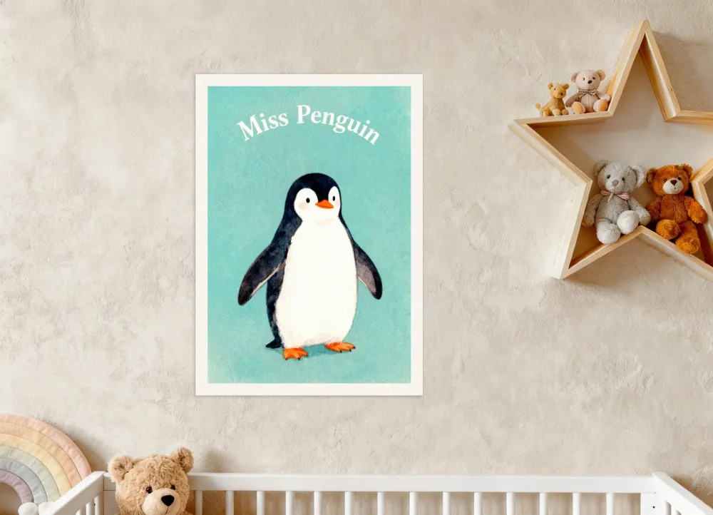 Lastenhuoneen pingviiniposter – Suloinen arktinen vesivärielä juliste Posterscape Creative Studio