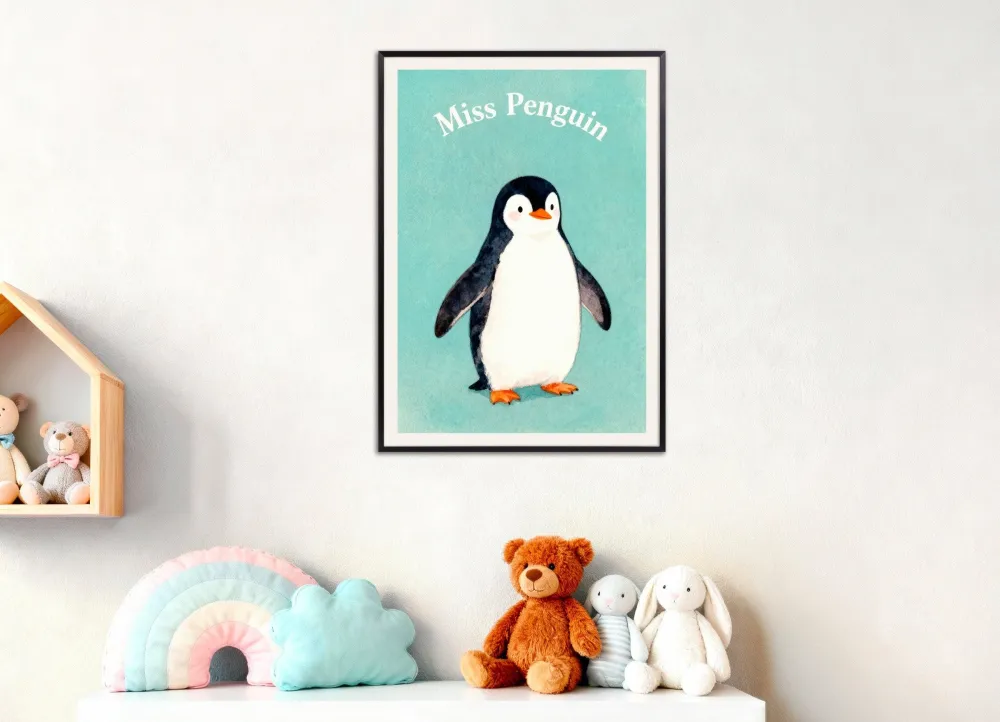Lastenhuoneen pingviiniposter – Suloinen arktinen vesivärielä juliste Posterscape Creative Studio