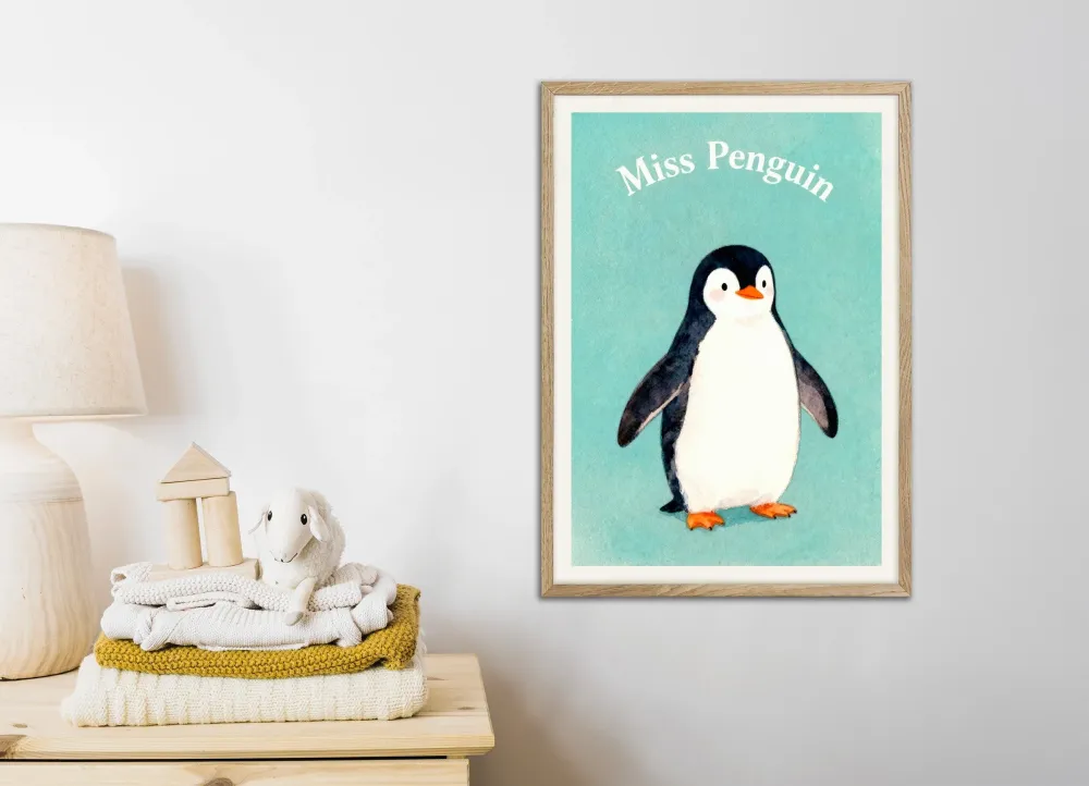 Lastenhuoneen pingviiniposter – Suloinen arktinen vesivärielä juliste Posterscape Creative Studio