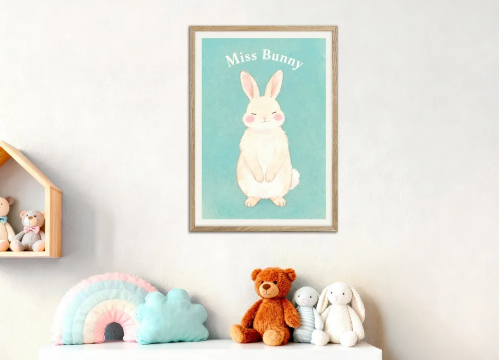 Lastenhuoneen pupujuliste – Neiti Pupunen, suloinen vesiväri Posterscape Creative Studio