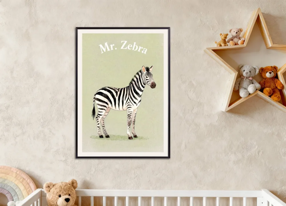 Lastenhuoneen seepra Poster – Safari raidat vesivärijuliste Posterscape Creative Studio