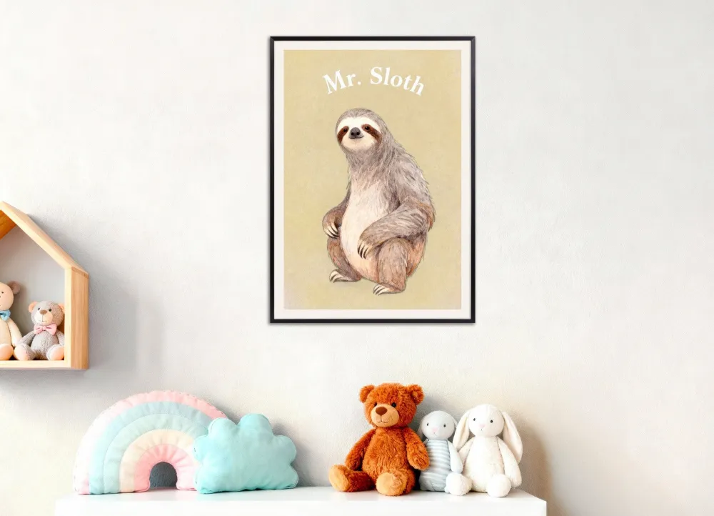 Vauvan laiskiaisen poster – Rentouttava eläinvesivärijuliste Posterscape Creative Studio