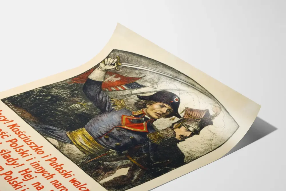 Puolalainen historiallinen sotilaspropagandajuliste Kosciuszko ja Pulaski