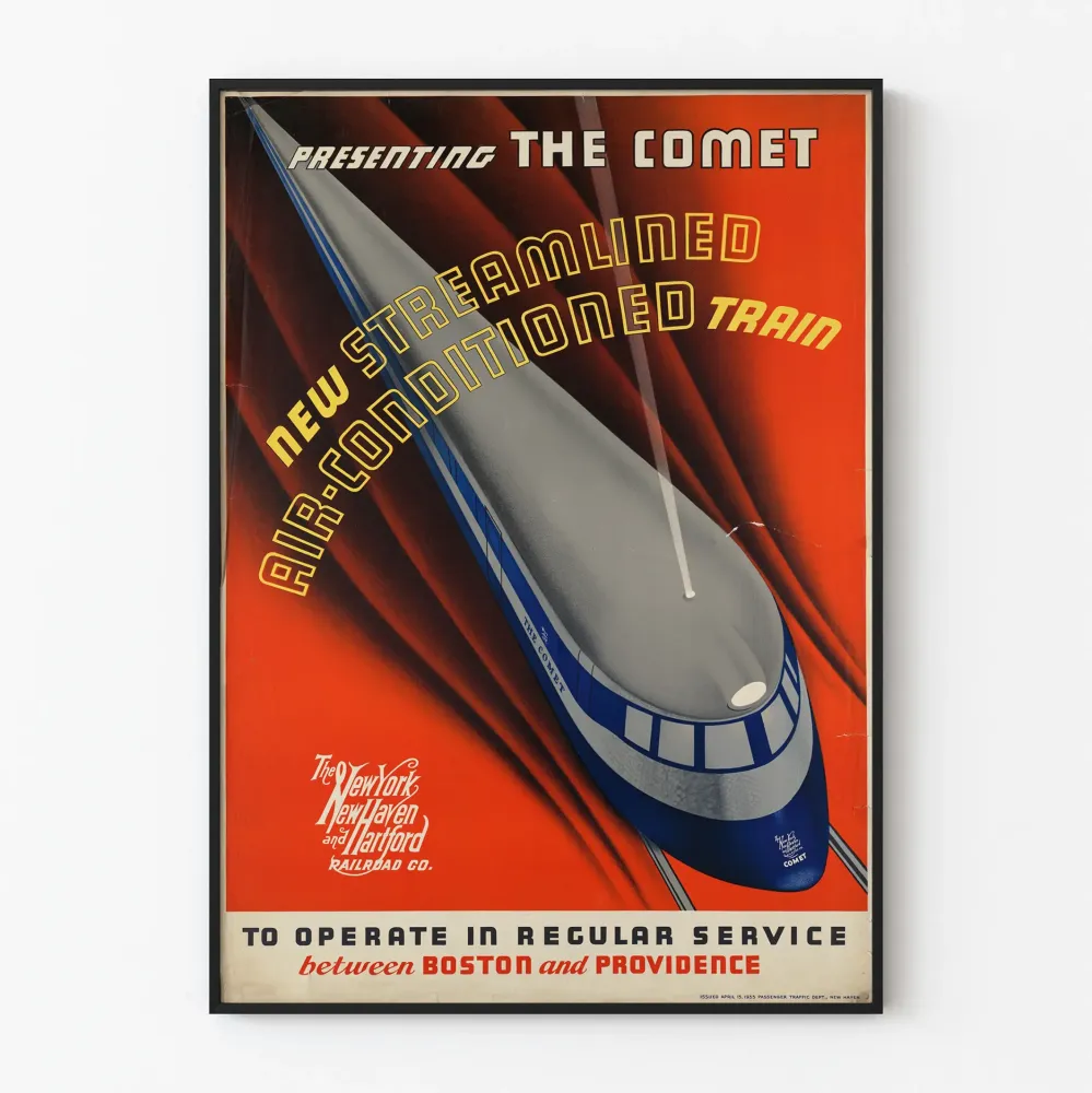 Retro juliste junasta Comet ilmastoidulla ja virtaviivaisella
