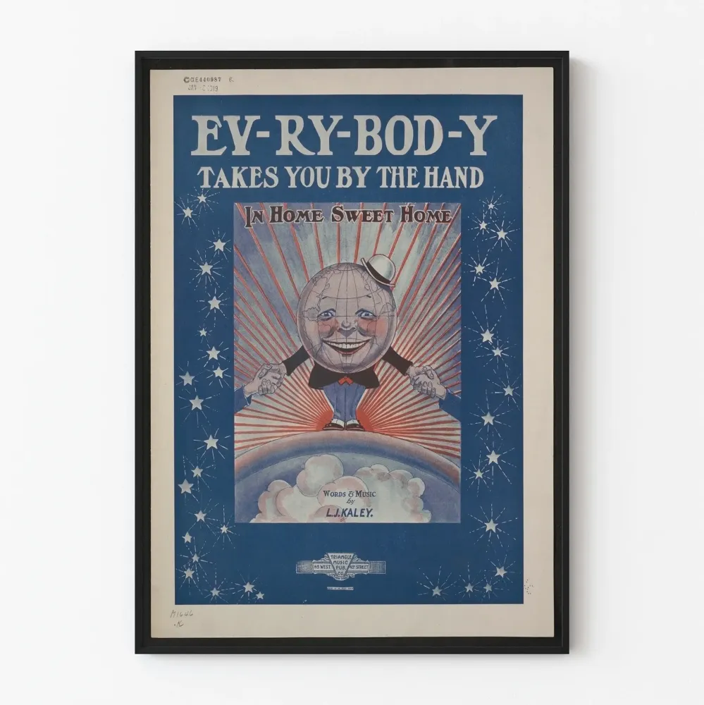 Retro koristejuliste 'Ev-ry-Bod-Y Takes You Hand' Koti Koti Koti
