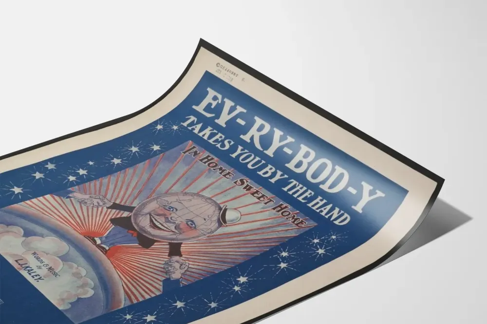 Retro koristejuliste 'Ev-ry-Bod-Y Takes You Hand' Koti Koti Koti