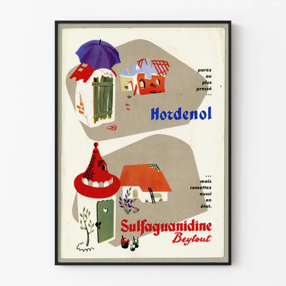 Retro lääketieteellinen juliste Hordenol ja Sulfaguanidiini seinäkoriste