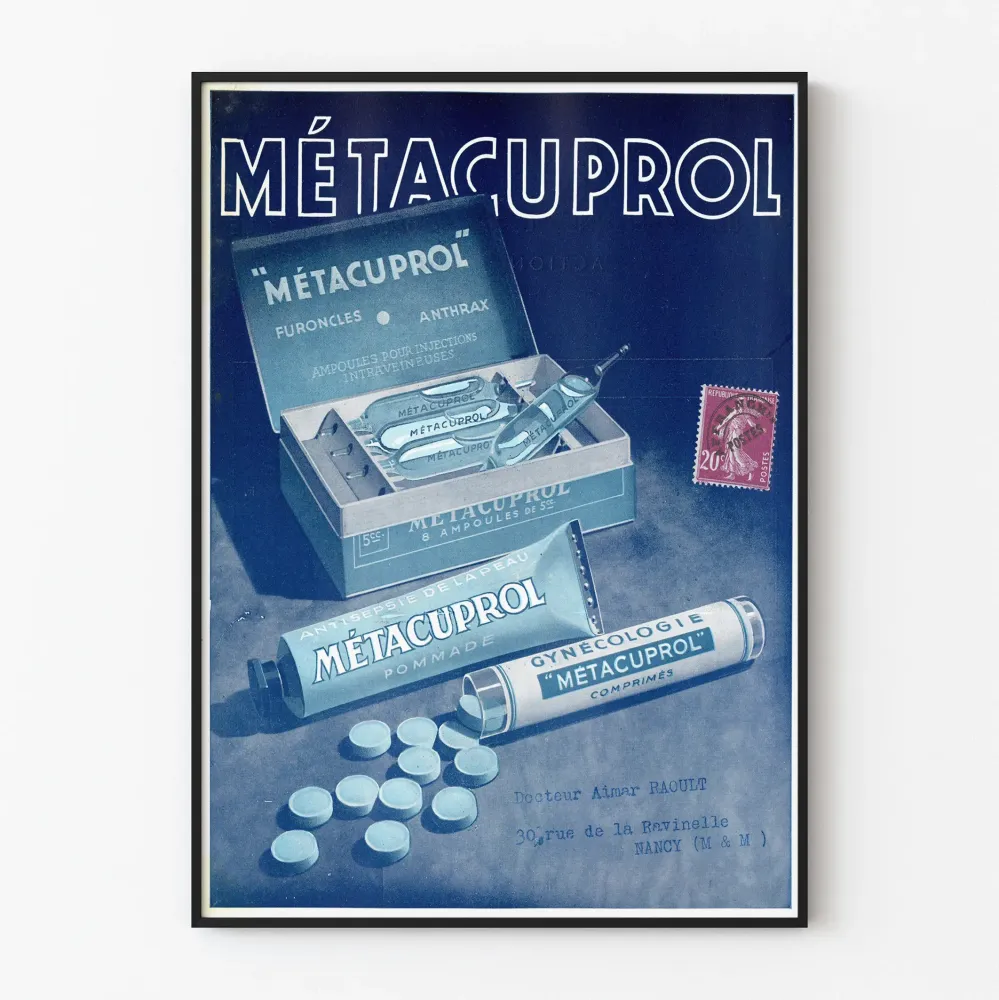 Retromainen mainosjuliste Métacuprol - Lääketieteellinen seinäkoristelu