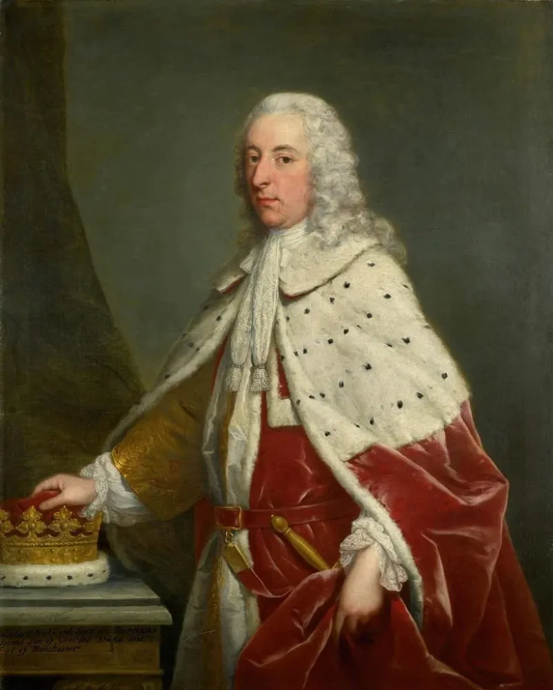 Robert Montagu'n, 6. kreivi ja 3. Manchesterin herttua, 1710-1762, kolmivartinen, juhlapuvussa ja herttuallisella kruunull...
