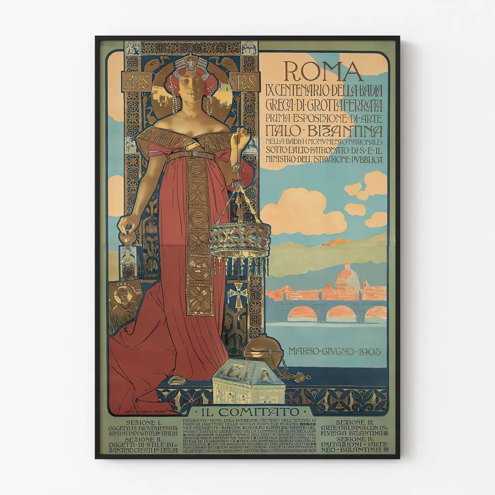 Roma-taidenäyttelyn 1905 italo-bysanttilainen juliste - koristeellinen
