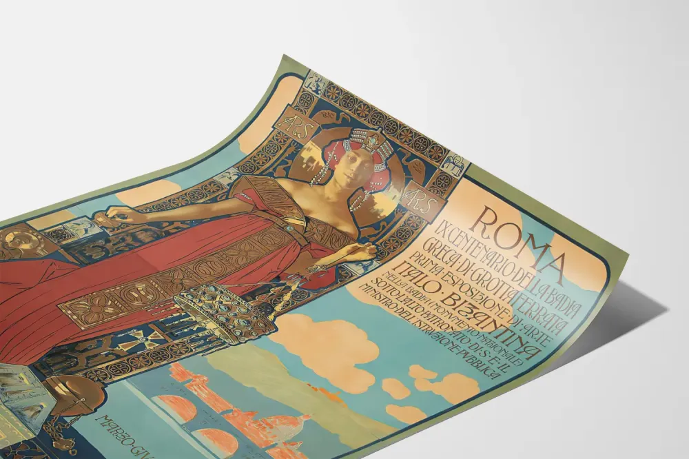Roma-taidenäyttelyn 1905 italo-bysanttilainen juliste - koristeellinen