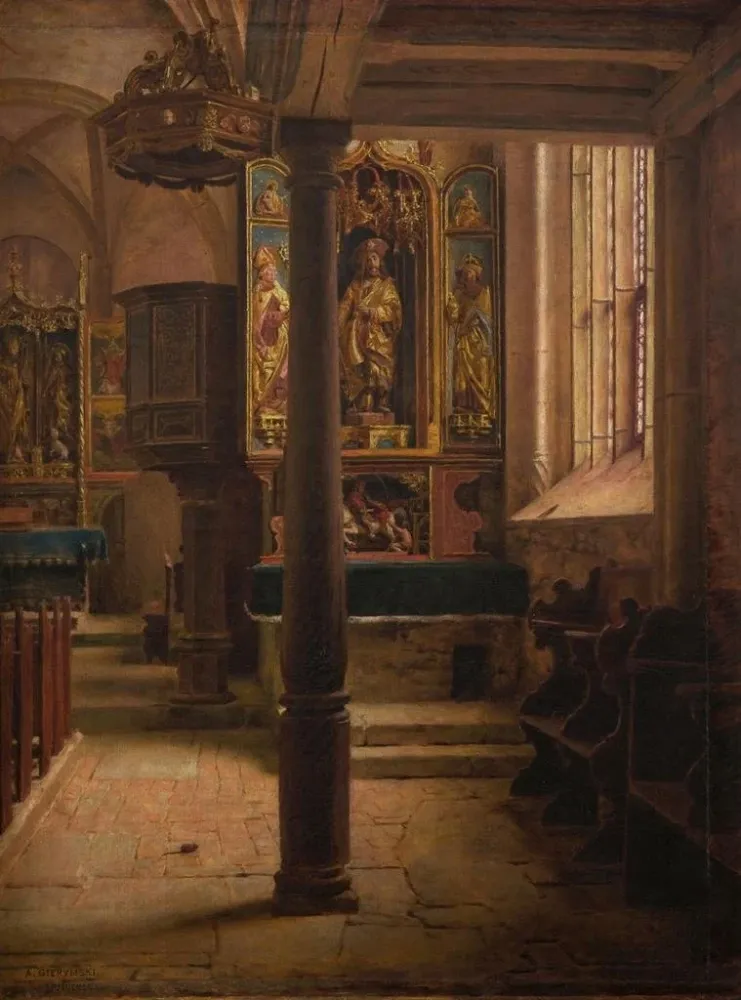 Rothenburgin Saint-Wolfgangin kirkon sisämaalaus - Aleksander Gierymski | Taidetuloste