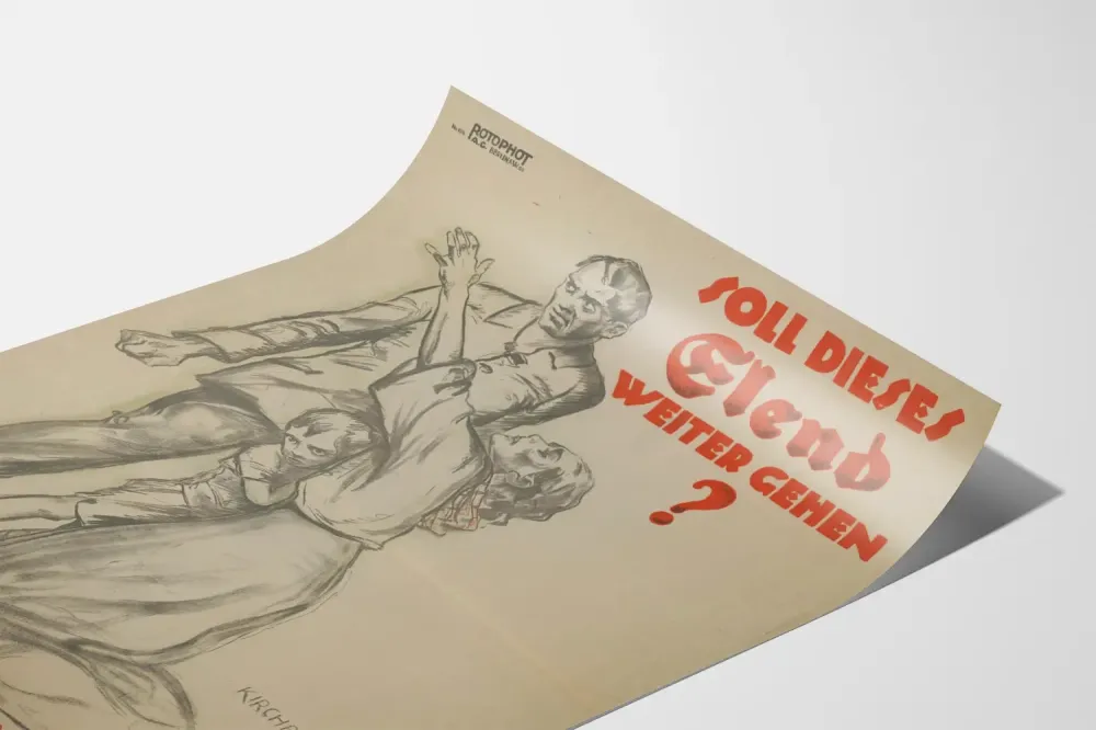 Saksalainen historiallinen propagandajuliste « Jatkuuko tämä kurjuus edelleen? »