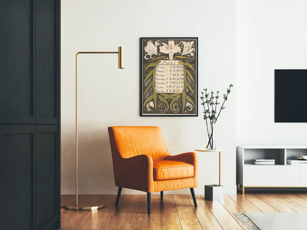 Seinäkalenteri juliste heinäkuu 1896 art nouveau -tyylinen