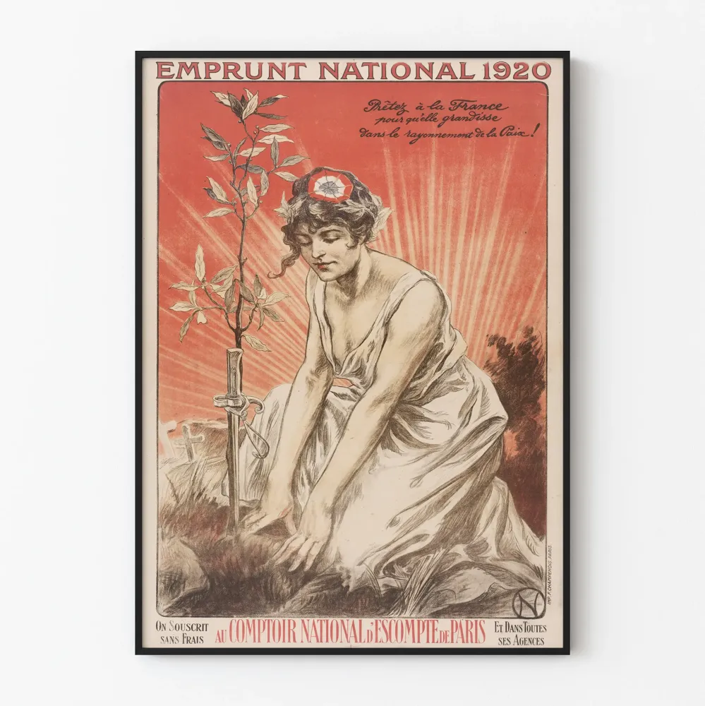Seinäkoristejuliste Emprunt National 1920 - Rauhan ja isänmaallisuuden teema