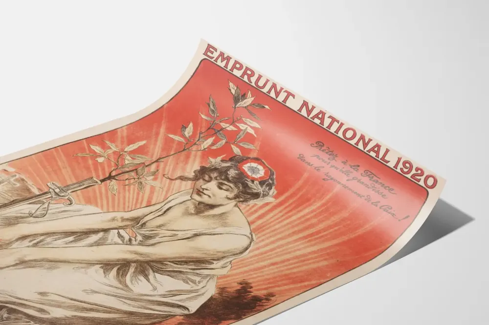 Seinäkoristejuliste Emprunt National 1920 - Rauhan ja isänmaallisuuden teema