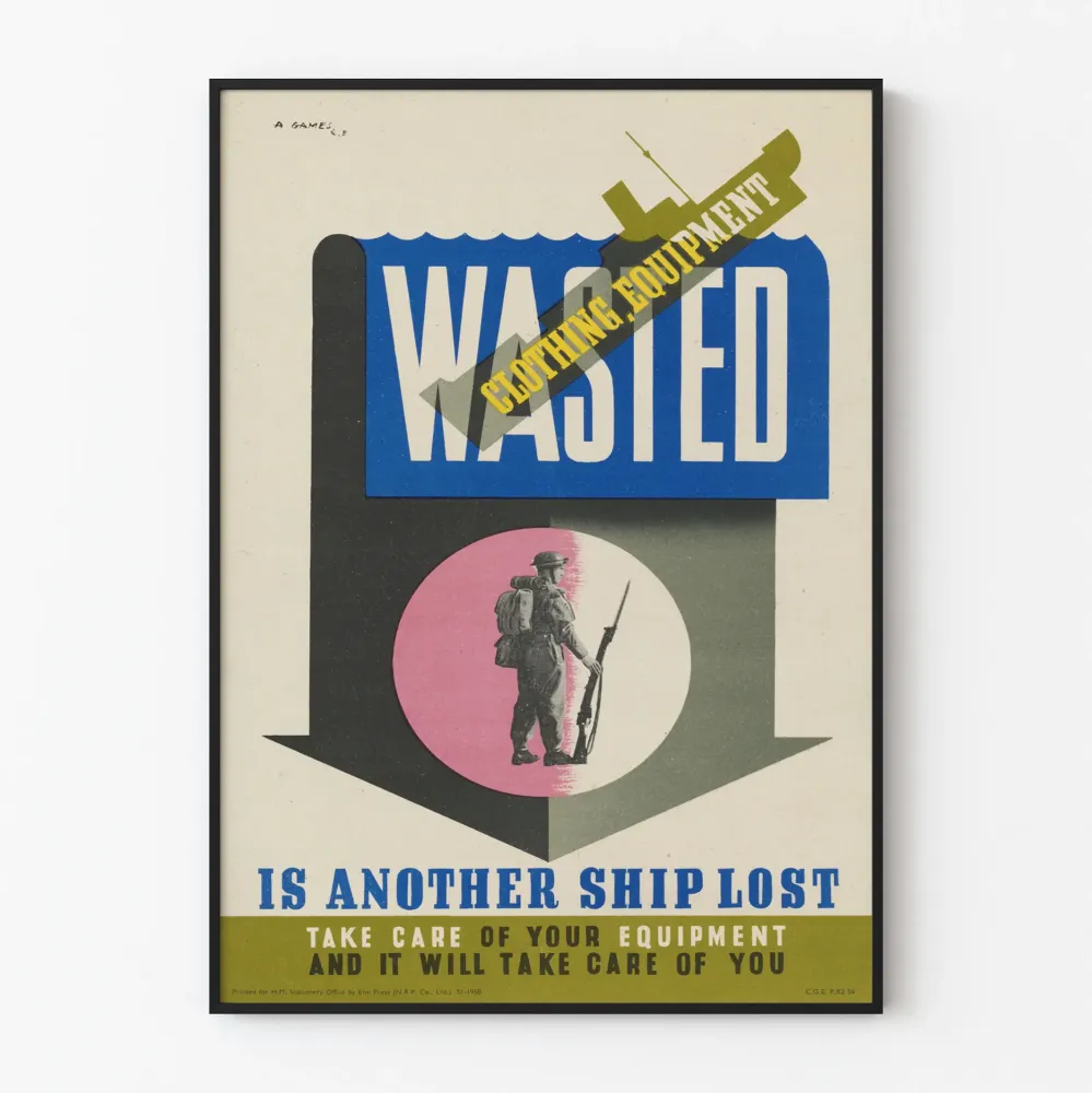 Seinäkoristejuliste Wasted Clothing Equipment - Sotilaallinen varoitusviesti