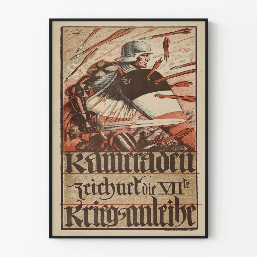 Sotilaallinen saksalainen propagandajuliste vuodelta 1917 - Historiallinen koristejuliste