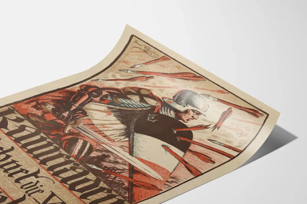 Sotilaallinen saksalainen propagandajuliste vuodelta 1917 - Historiallinen koristejuliste