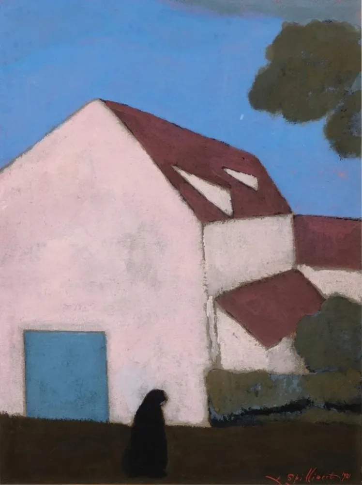 Taidetuloste Ferme, la façade rose, silhouette de femme - Léon Spilliaert | Taidetuloste