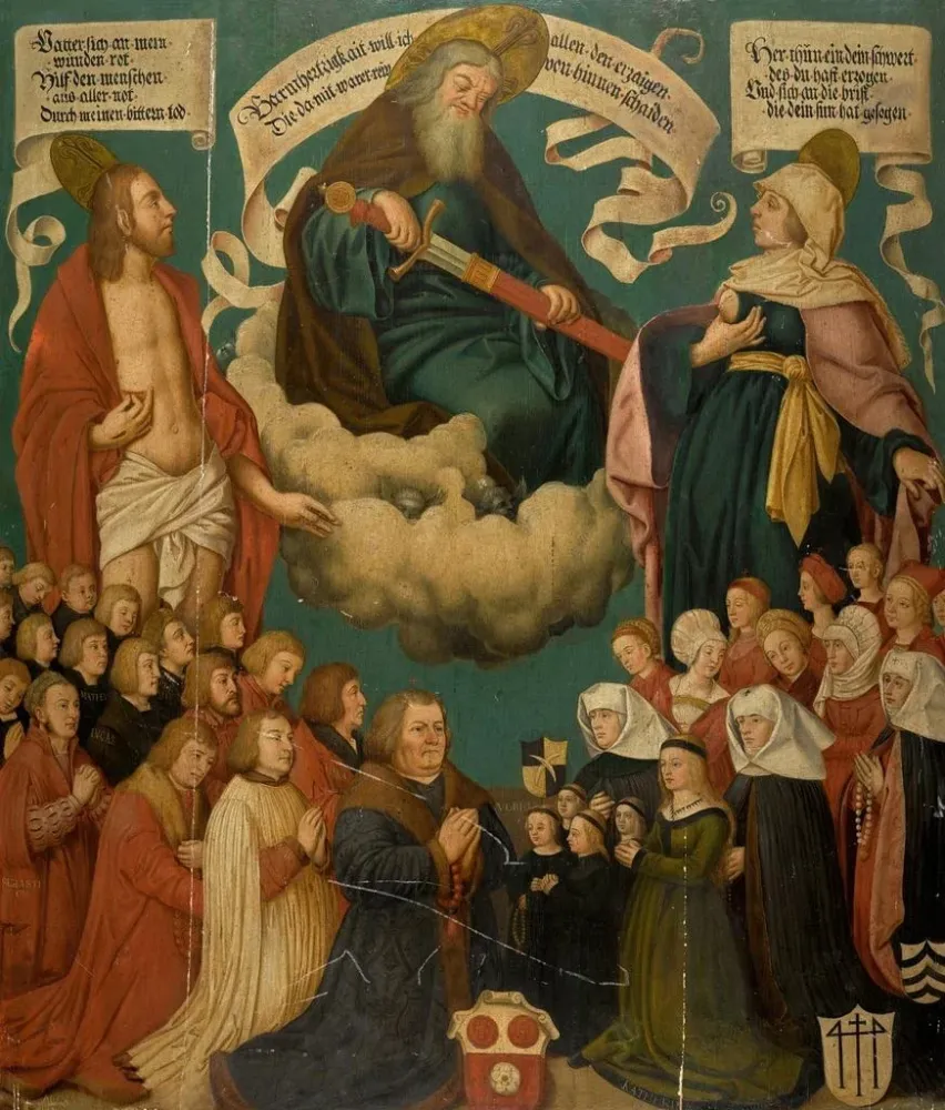 Taidetuloste Jumala Isä, Kristus ja Neitsyt Maria lahjoittajien kanssa - Hans Holbein vanhemman jälkeen