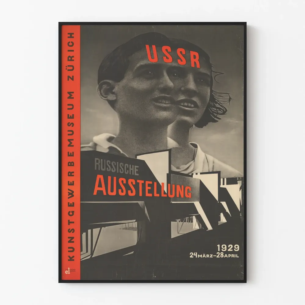 Taiteellinen juliste näyttelystä Neuvostoliitossa 1929 Zürich